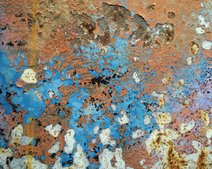 rusty metal background,old blue  paint on surface.