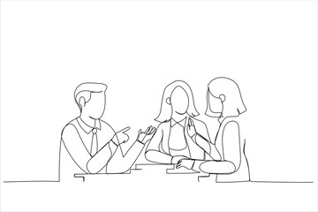 Illustration of group of office worker discuss together.. One continuous line art style