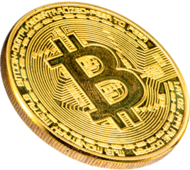 Golden coin with bitcoin symbol isolated on white background, Shiny golden physical cryptocurrencies Bitcoin symbol png file