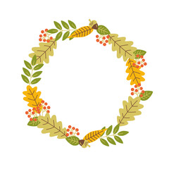 Autumn leaves round frame illustration
