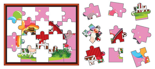 Cow farm photo jigsaw puzzle game template