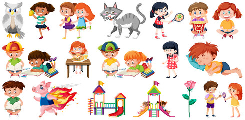 Fototapeta premium Set of different cute kids and objects