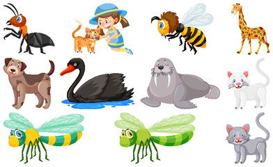 Set of various wild animals in cartoon style
