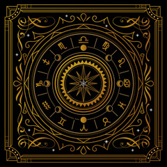 Zodiac vintage frame divine magic hand drawn antique vector illustration