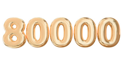 80000 followers number gold 3d
