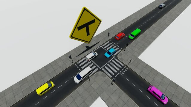 T-junction traffic sign learning animation video