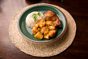 Roasted chicken with potato stew Peruvian comfort restaurant gourmet food