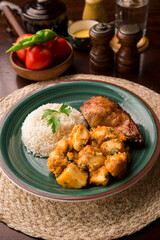 Roasted chicken with potato stew Peruvian comfort restaurant gourmet food