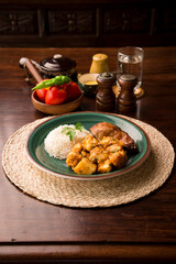 Roasted chicken with potato stew Peruvian comfort restaurant gourmet food