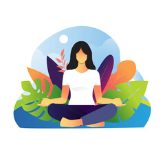 Woman do yoga as relaxation outdoor isolated illustration concept