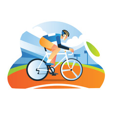 Cyclist exercise in field track isolated illustration concept