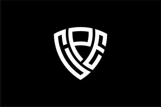 CPE creative letter shield logo design vector icon illustration