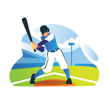Baseball player ready to hit the ball in field isolated illustration concept