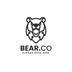 Vector Logo Illustration Bear Line Art Style.