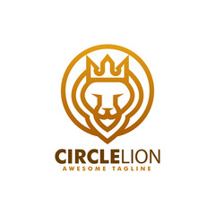 Vector Logo Illustration Circle Lion Gradient Line Art Style.