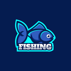 Vector Logo Illustration Fish Simple Mascot Style.