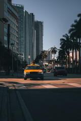 taxi in the city downtown miami