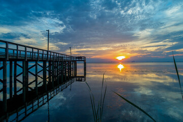 Pier on Mobile Bay at sunset