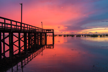 Pier on Mobile Bay at sunset