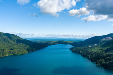 Aerial view of Lake Cushman in June