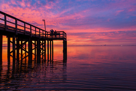 Pier on Mobile Bay at sunset