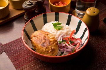 Papa rellena stuffed potato peruvian comfort restaurant gourmet food