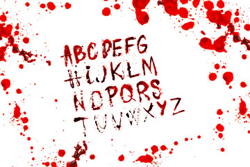 bloody alphabet.Letters abs with streaks and blood stains in bloody splatter frame.Halloween...
