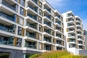 Modern white apartment buildings seen in Berlin, Germany