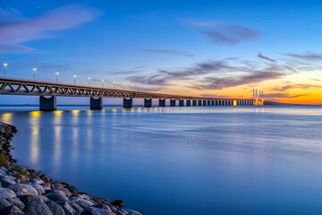 Fototapeta na wymiar The Oresund bridge between Denmark and Sweden at twilight