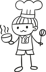 Cooking boy cartoon hand drawn outline style