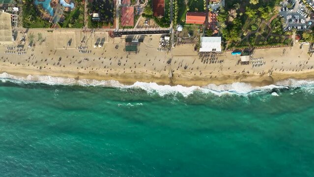 Beach infrastructure aerial view 4 k Alanya Turkey