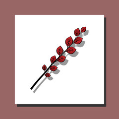 Small tree branch with red autumn leaves. Vector realistic nature elements for decoration card and design floral frame. Isolated on white background.