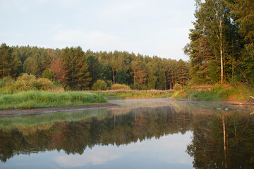 River in nature on a summer day, early in the morning