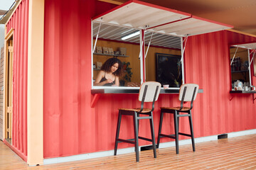 Small business and startup of a woman entrepreneur owner of a new home restaurant or fast food store. Serious female chef or manager with a mindset for growth, vision and success for pop up company.