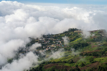 Nature landscape with foggy sea on the top of the mountain, Phu Thap Boek sea of fog In Phetchabun, Thailand