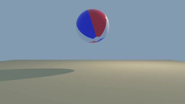 3D rendered animation of a beach ball bouncing and colliding with the viewer from the viewers perspective