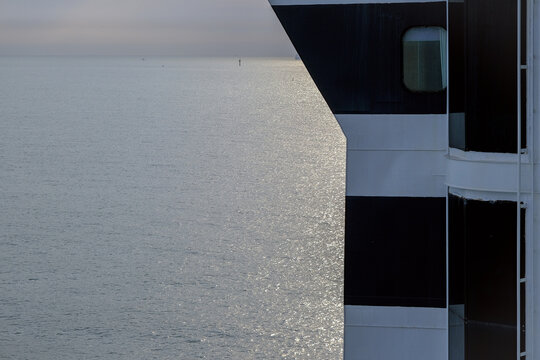 Fototapeta View from open outdoor deck of legendary luxury ocean liner cruise ship on passage during Transatlantic Crossing from Southampton to New York