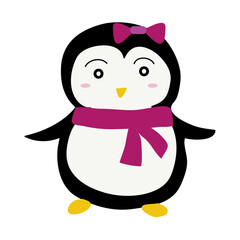 cute pink penguin with ribbon in head