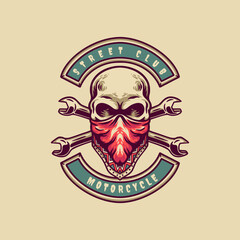 Skull Street Club Motorcycle Retro Illustration