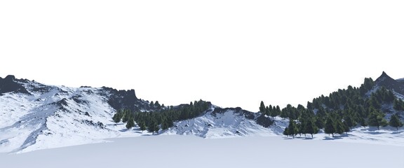 Snowy mountains Isolate on white background 3d illustration - 525988088