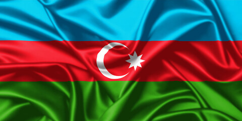 Azerbaijan waving flag close up satin texture background