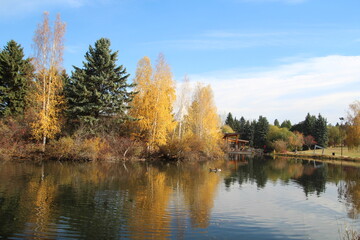 Fototapeta na wymiar Autumn On The Land, William Hawrelak Park, Edmonton, Alberta