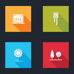 Set Smart farming technology, Temperature and humidity sensor, Flower and Trees icon. Vector