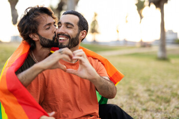 Gay couple embracing and showing their love. LGBT community..
