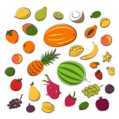 Fruits set. Vector flat illustration. Vegetarian concept