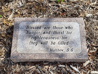 Matthew 5:6 in stone in a garden