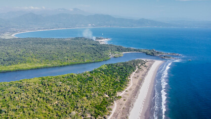 Cielo, cerro, nubes, azul, paisaje, playa, vacaciones, palmas palapa, arena, desembocadura