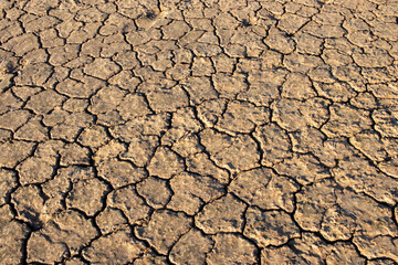 Dry cracked earth, soil, sand texture abstract background. Global warming, climate change, ecological concept. Summer heat