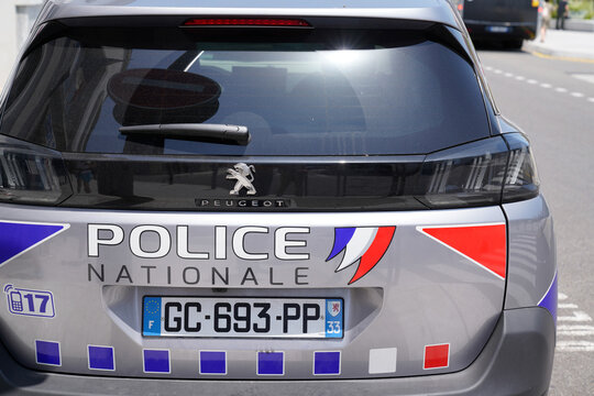 police peugeot 3008 car with text sign and symbol logo of French national police rear back view
