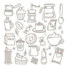 A set of elements for a coffee shop To use for posters banners postcards and packaging design Vector illustration in the style of hand drawn